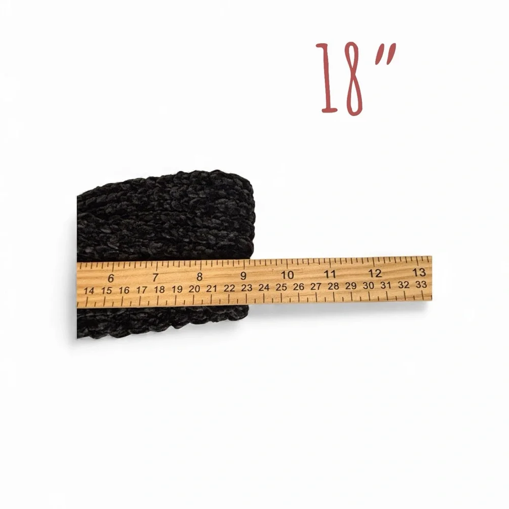 Cozy Black Knitted Headband Hair-Through Opening, Warm Winter Ear Warmer